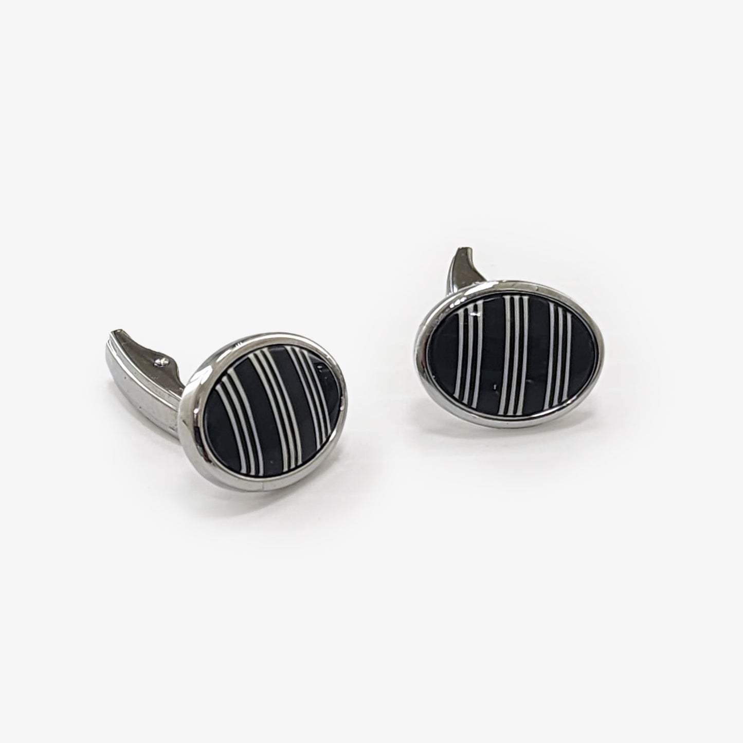 Black & Silver Oval Cufflinks