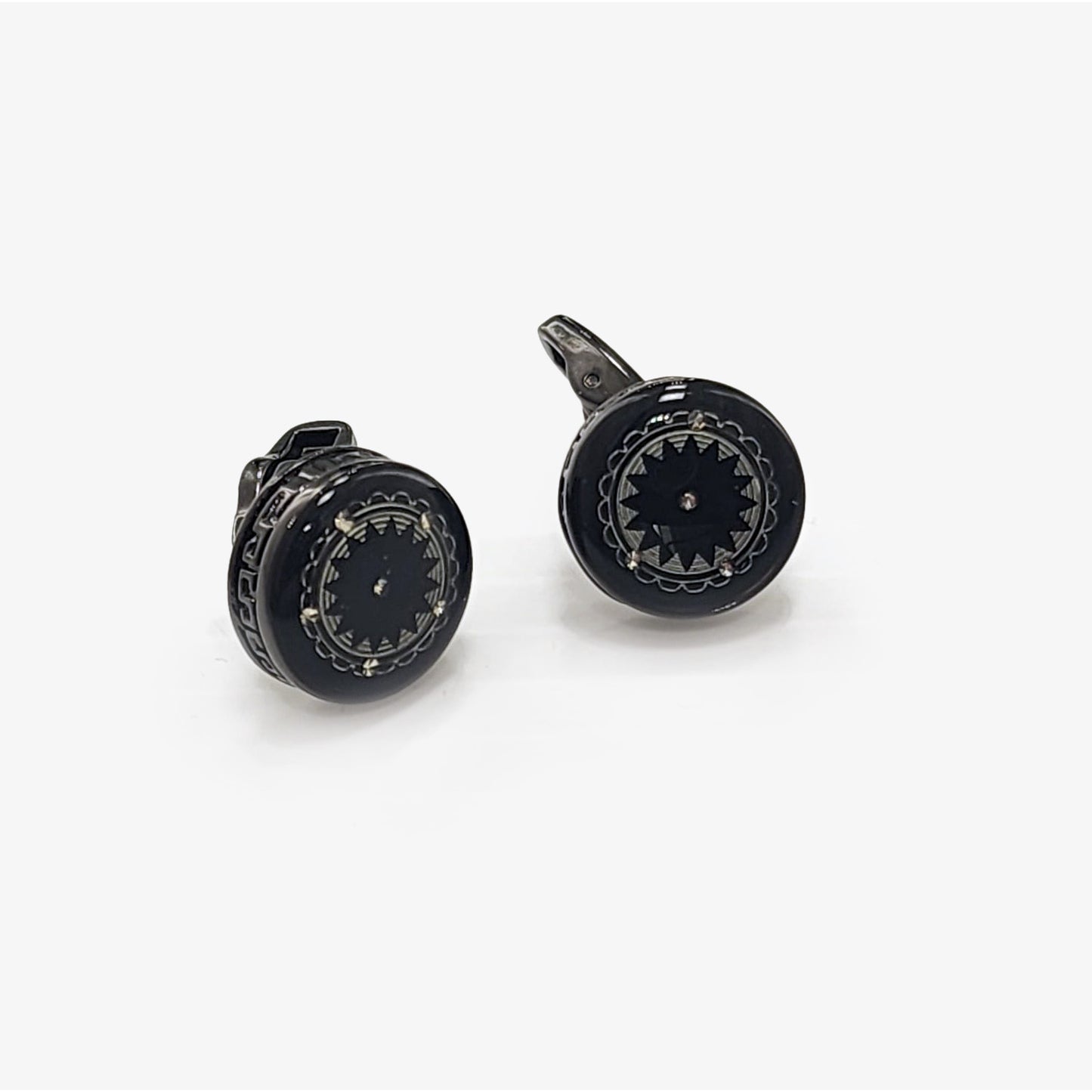 Black & Silver Round Cufflinks