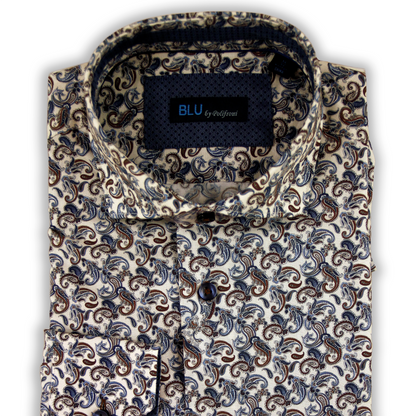 Blue & Brown Paisley Printed Shirt