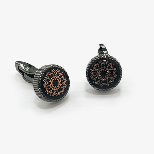 Boutons de manchette ronds noirs et dorés