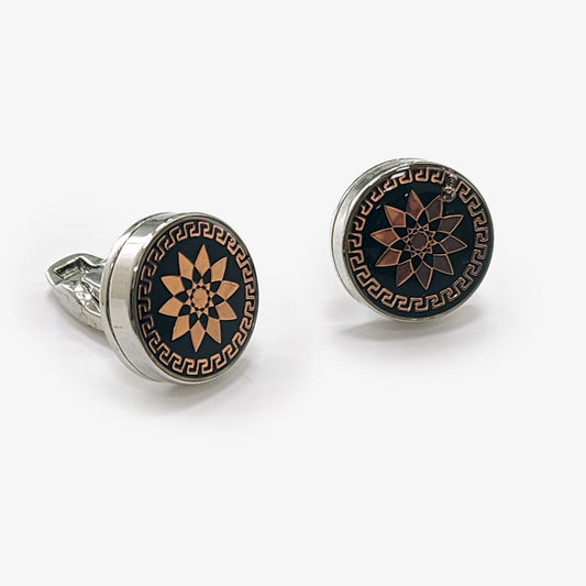 Boutons de manchette ronds à motif noir et doré