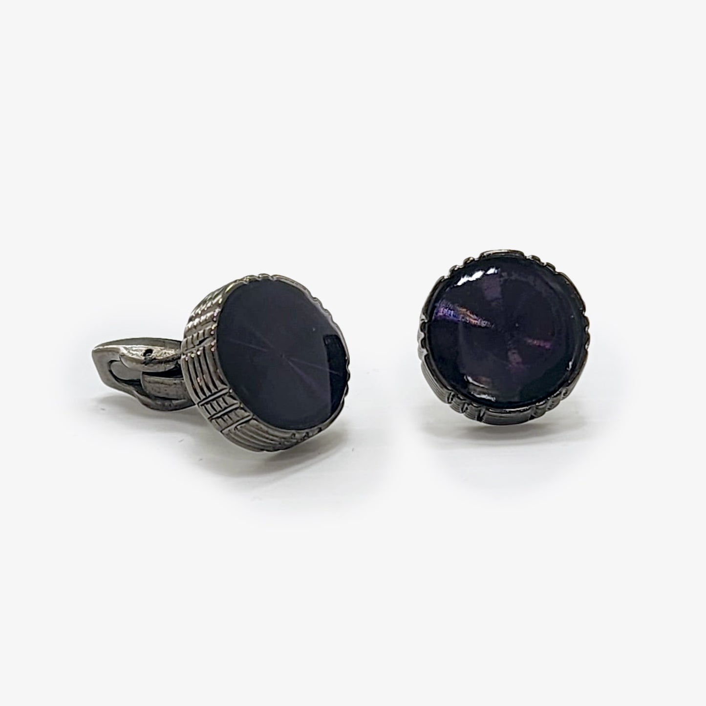 Boutons de manchette ronds violets et argentés