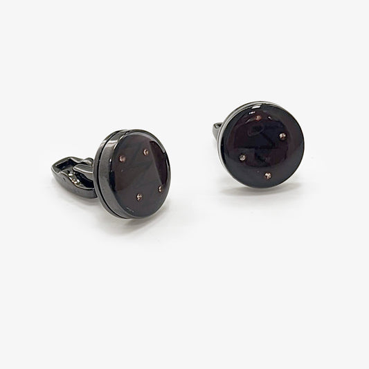 Boutons de manchette ronds violet foncé et argent
