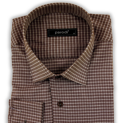 Brown Check Slim Fit Formal Shirt