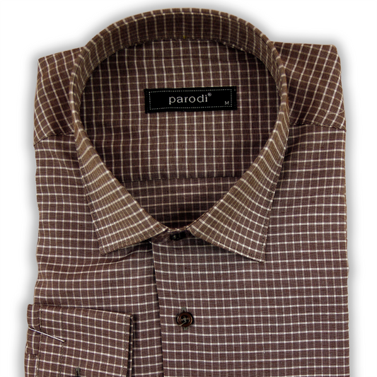 Chemise habillée coupe slim à carreaux marron