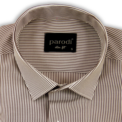 Brown & White Slim Fit Formal Shirt